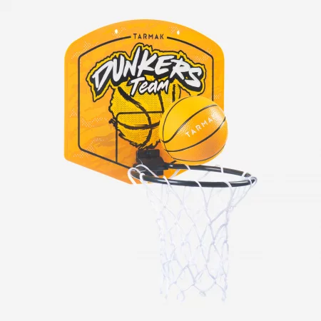 Малък баскетболен кош sk100 dunkers, с топка, жълт с принт