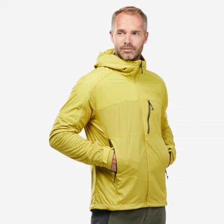 Мъжко ветроупорно softshell яке за планински трекинг mt900 windwarm, жълто