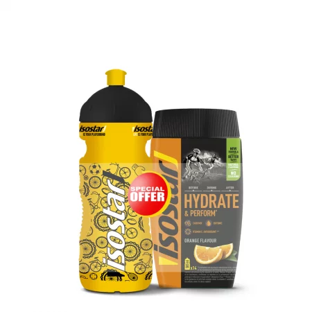 Изотонична напитка на прах hydrate&perform 560 г, портокал + бутилка 0,65 л