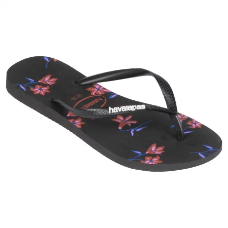 Дамски джапанки havaianas slim, черни с принт