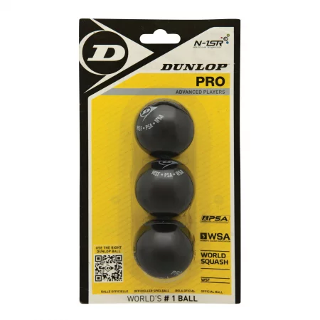 Топки за скуош dunlop pro, две жълти точки, 3 бр.